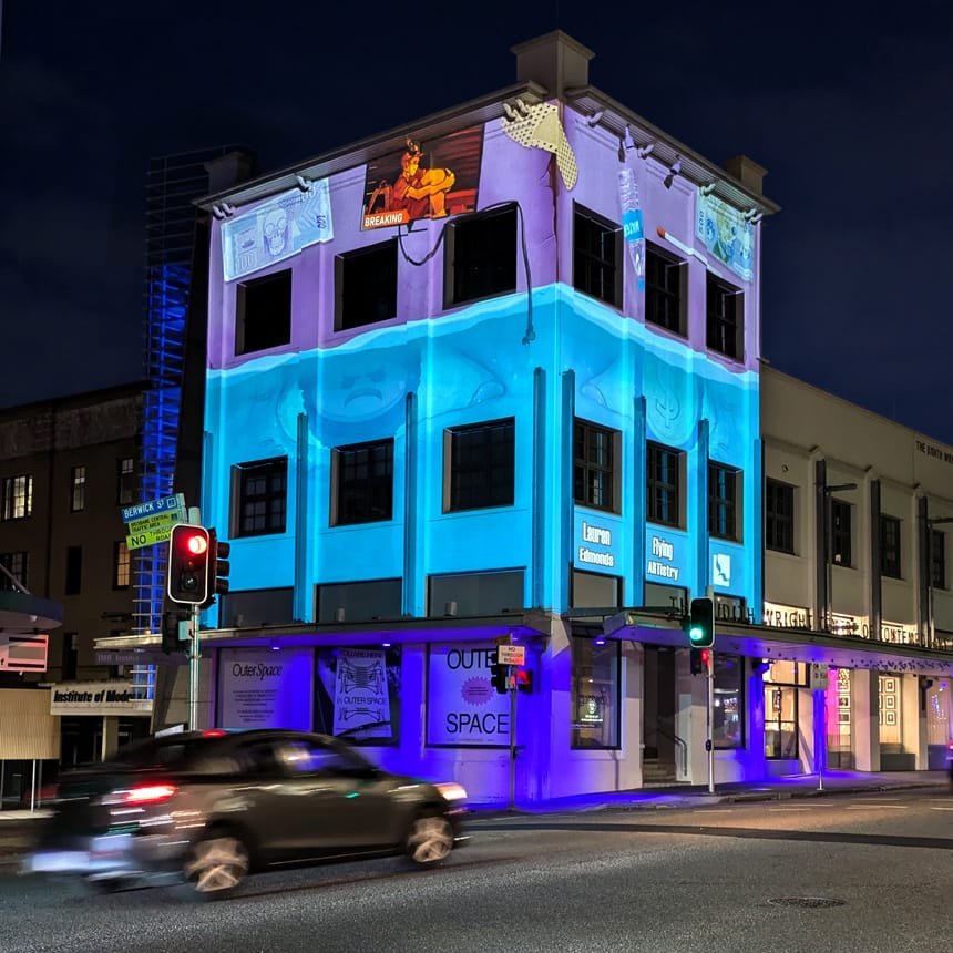 Rising Rises (2024) projection art by Lauren Edmonds